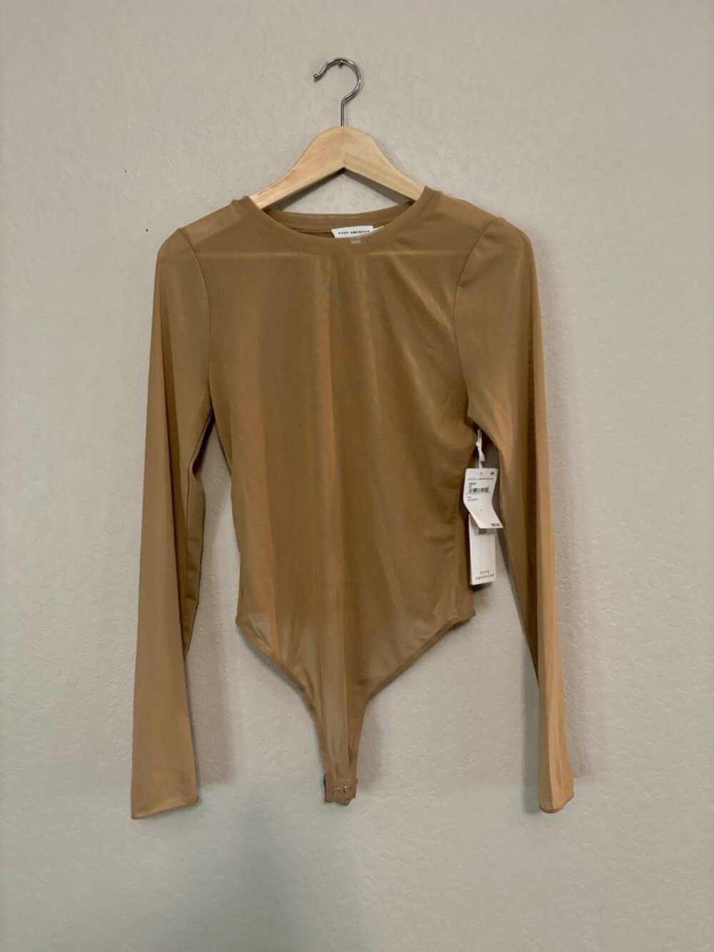 NWT Good American Sz 3 Bodysuit Sheer In Pecan Tan